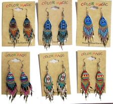 12 PAIR TEAR DROP SHAPE NATIVE INDIAN STYLE DANGLE SEED BEAD PERICED EARRINGS picture