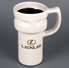 Lexus Travel Mug Vintage White Ceramic Gold Logo with rub hotjo Locking Lid USA picture