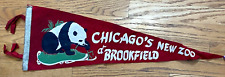 Vintage Chicago's New Zoo at Brookfield Panda Red Felt Flag Pennant 26x8.5 HTF picture