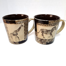 Tara Reed Mugs (set of 2) African Zebra and Giraffe Blue Harbor Collection Brown picture