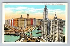 Chicago IL- Illinois, Aerial New Gateway To Greater, Antique, Vintage Postcard picture