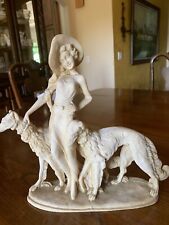 Vintage Art Dec Alabaster Figurine, Woman & Borzoi Dogs, Flirtatiousl/Provocativ picture