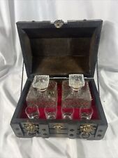 Japanese Vintage Medieval Treasure Chest Decanters, Shot Glasses picture