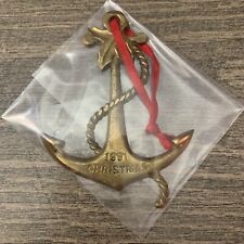 Vintage Christmas 1991 American Gift Company Brass Ahoy ANCHOR Ivy Ornament picture