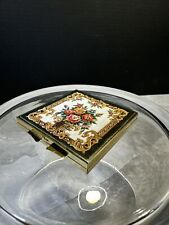 Vintage Compact Mirror Gold Metal With Floral Design Made in Japan picture
