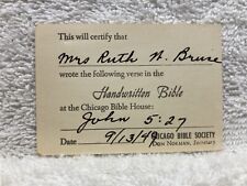 1949 Handwritten Bible Chicago Bible House John 5:27 Verse Society Card  Vtg picture