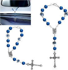 2PCS Car Rosary for Rearview Mirror, Blue Ceramic Beads Pendant Car Interior Rea picture