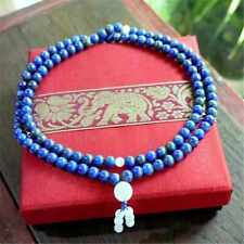 6MM Natural Lapis Lazuli stones Mala knotted Necklace Prayer Beads Unisex picture