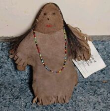 Vintage Native American Leather Doll Real Hair & Beaded Necklace w/ Certificate  picture