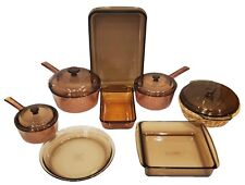 Set of 12 Vision WARE Visions Corning Pyrex Amber Brown Glass Cookware w/ Lids picture