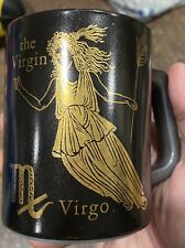 Vintage Federal Glass Zodiac Mug Virgo Black & Gold Over Milk Glass Astrology picture