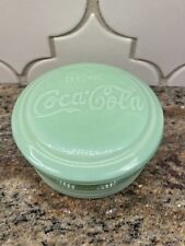 Coca-Cola Jade Jadeite Green Opaque Milk Glass Trinket Sugar Box Dish Lid Coke picture