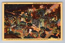 New York City NY-New York, Aerial Midtown At Night, Antique, Vintage Postcard picture