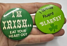 Vintage Pin I'm Irish Eat your heart out i speak Fluent Blarney Set of 2 Green picture