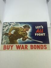Original VTG WW2 Let’s All Fight Buy War Bonds Poster Rare picture
