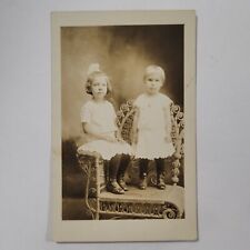 Antique Portrait Two Children Posing On A Chair c1910 RPPC Postcard Studio AZO picture