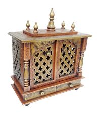 Wooden Temple For Home Handmade Embossed Copper Pooja Mandir with Drawers/window picture