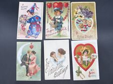Lot: 6 Vintage Antique Victorian Valentine's Day Post Cards Glitter Silver Moon picture