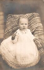 Vtg Infant Baby Beautiful Eyelet Lace Christening Gown Sepia Real Photo Postcard picture