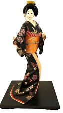 Antique Traditional Japanese Kimono Doll 18”  * Geisha w/ Base * Elegant Black picture