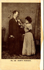 Don't Forget Antique Postcard Pretty Girl Charming Her Man With a 1907 Postmark picture
