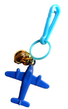 Vintage 1980s Plastic Charm Blue Airplane 80s Charms Necklace Clip On Retro picture