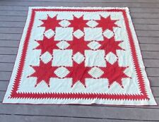 VINTAGE RED AND WHITE STAR  QUILT 76”X 74” picture