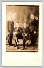 RPPC Four Men Posing in Suits Slick Hair AZO 1918-1930 VTG Postcard 1438 picture