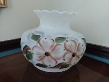 Vintage Milk Glass Floral Brown Blue GWTW Hurricane Lamp Shade Goobe Fitter  picture