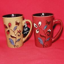 Blue Harbor Tall Floral Mug Brown and Red 16 oz Set of 2 picture