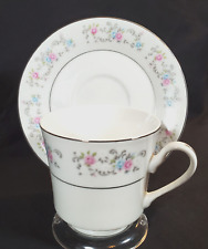 Vintage Hebei Tea Cup Porcelain w/ Pink ,Blue, and White Flowers Silver Trim picture