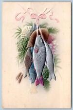1910's STRING OF FISH SEASHELLS AIRBRUSHED EMBOSSED GERMANY UNUSUAL POSTCARD picture