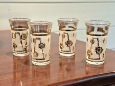 Set 4 Vintage Shot Glasses MCM Frosted and Gold Snowflake Stars ~EUC picture