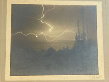 1902 mounted photo Lake Mendoza WI Lucien J Pickarts art Lightning Strike signed picture