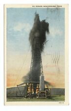 Oil Gusher near Midland Texas Oil Industry  Linen Postcard picture