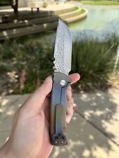Damascus Custom Flipper Drop point Ti Large Heavy Knife. Heat Stained Color 229 picture