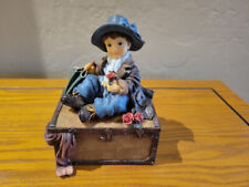 Vtg A. Richesco Corp. Resin Hand Painted Trinket Box Boy with Roses picture