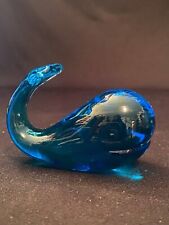 Vtg Turquoise Blue Art Glass Humpback Sperm Whale Figurine Paperweight Signed  picture