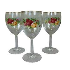Set of 3 Royal Doulton Albert Old Country Roses Wine Goblet Glasses picture
