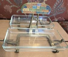 Vtg TERRA SANCTA GUILD 1969 Iron Brass Stand w/ 2 Glass Serving Dishes Relish  picture
