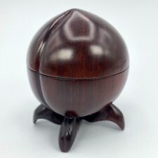 Vintage Hand-Carved Wooden Peach-Shaped Box w/ Removable Lid picture