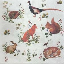 Two Individual Luncheon Decoupage Paper Napkins Animals Birds Fox Forest picture