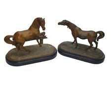 Vintage Antique Bronzed Spelter Horse Statues Sculpture On Metal Stand picture