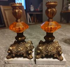 Vintage Amber Novelty Crystal Candle Holders Pair $50 picture