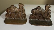 Vintage 1930s-40s  Pair Of Bronze Standing Camel & Man Bookends 5” X 6” X 2” picture
