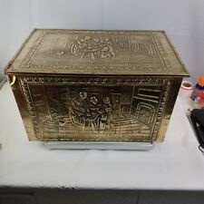 Vintage Handmade Embossed Brass Covered Wood Kindling Box Fireplace Chest picture