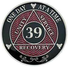 AA 39 Year Coin Red, Silver Color Plated Medallion, Alcoholics Anonymous Coin picture