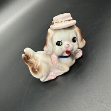 Vintage Puppy Dog Figurine Pink Brown Spotted Japan Ceramic Miniature Hat Kitsch picture