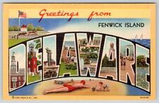 1940's-50's GREETINGS FROM FENWICK ISLAND DELAWARE LARGE LETTER LINEN POSTCARD picture