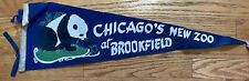 Vintage Chicago's New Zoo at Brookfield Panda Blue Felt Flag Pennant 26x8.5 HTF picture